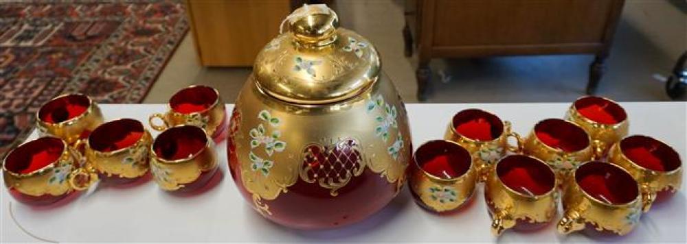 GERMAN GILT ENAMEL DECORATED RED