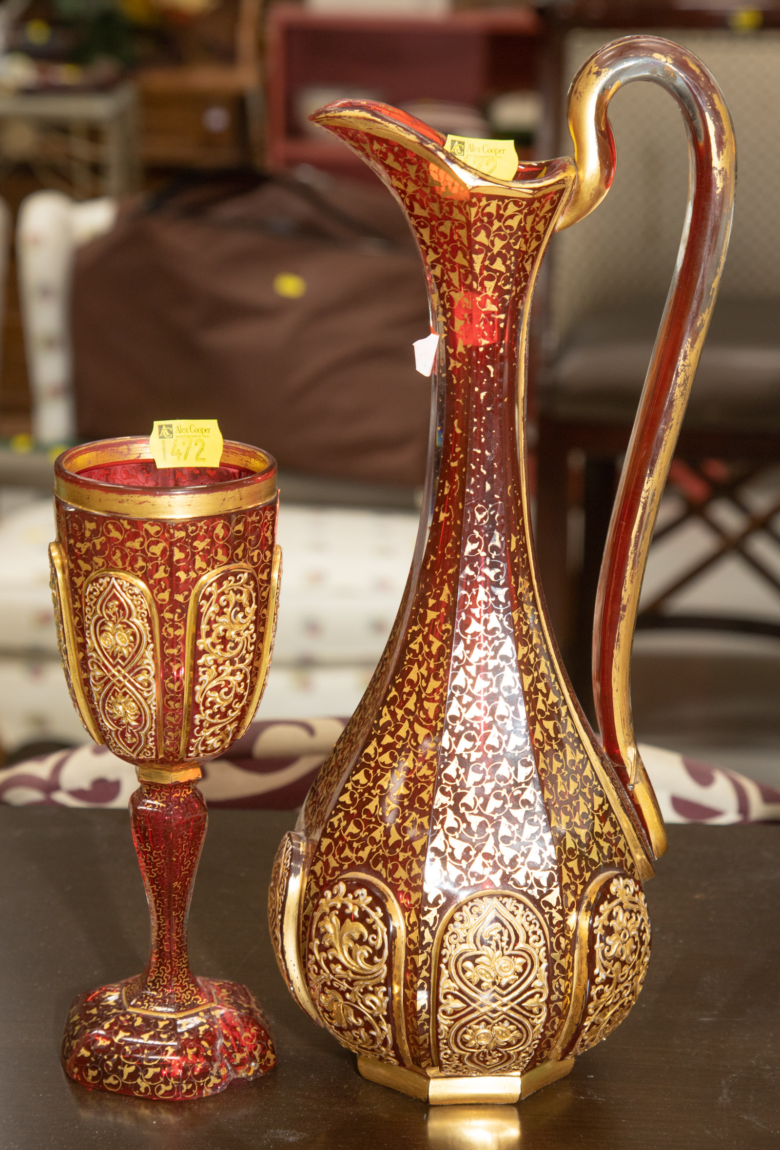 GERMAN GILT RUBY GLASS EWER &