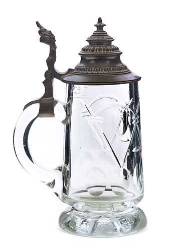GERMAN GLASS BEER STEIN CUT