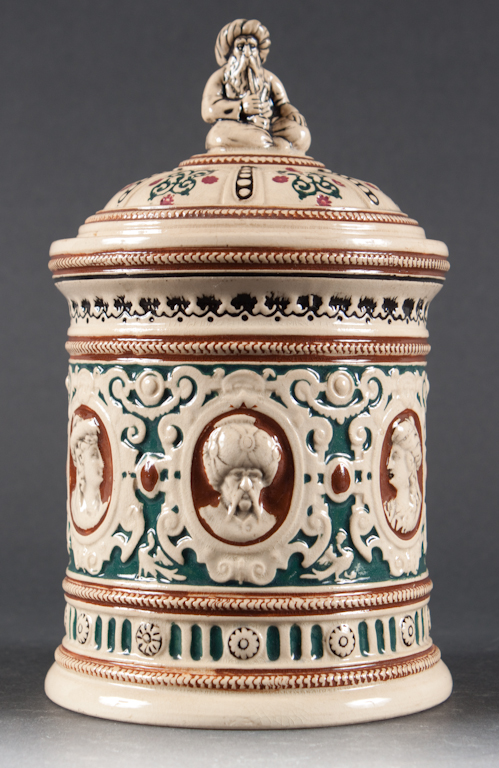 German glazed ceramic tobacco jar