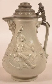 GERMAN GLAZED STONEWARE FLAGON
