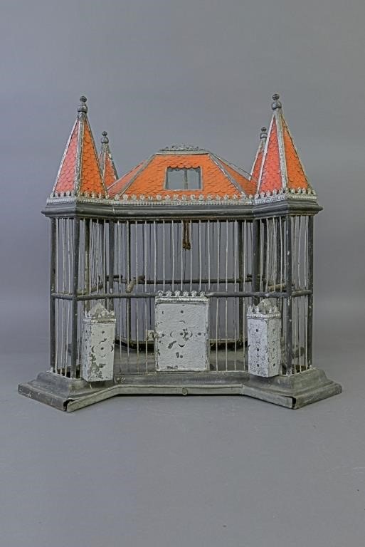 German lead and tin bird cage, late