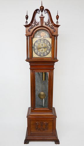 GERMAN MAHOGANY TALL CASE CLOCK,