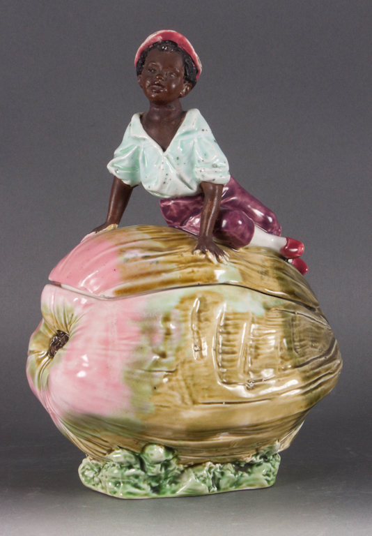 German majolica figural tobacco jar