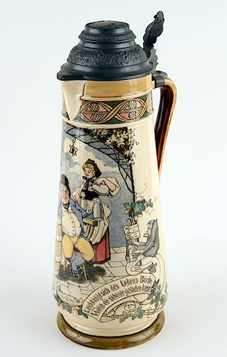 GERMAN METTLACH LIDDED BEER STEIN