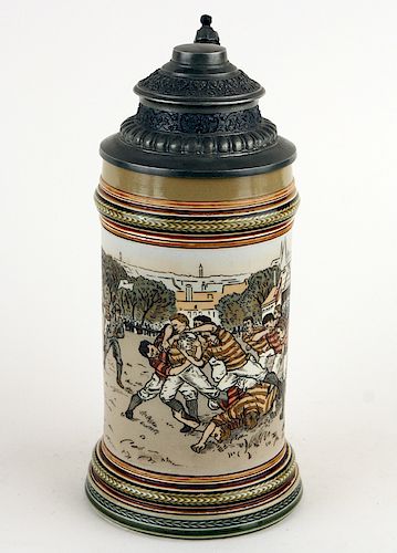GERMAN METTLACH LIDDED BEER STEIN