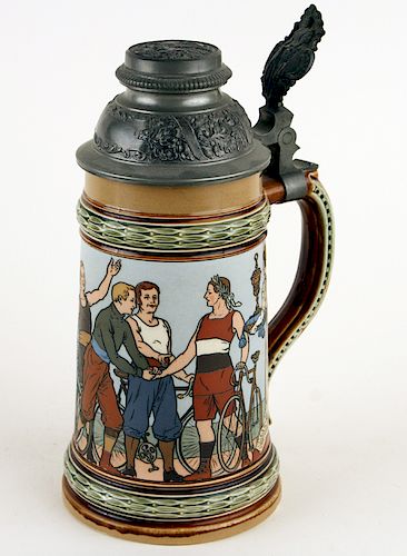 GERMAN METTLACH LIDDED BEER STEIN
