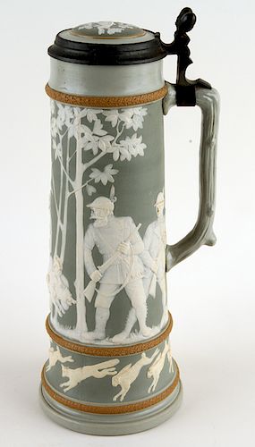 GERMAN METTLACH LIDDED CAMEO BEER