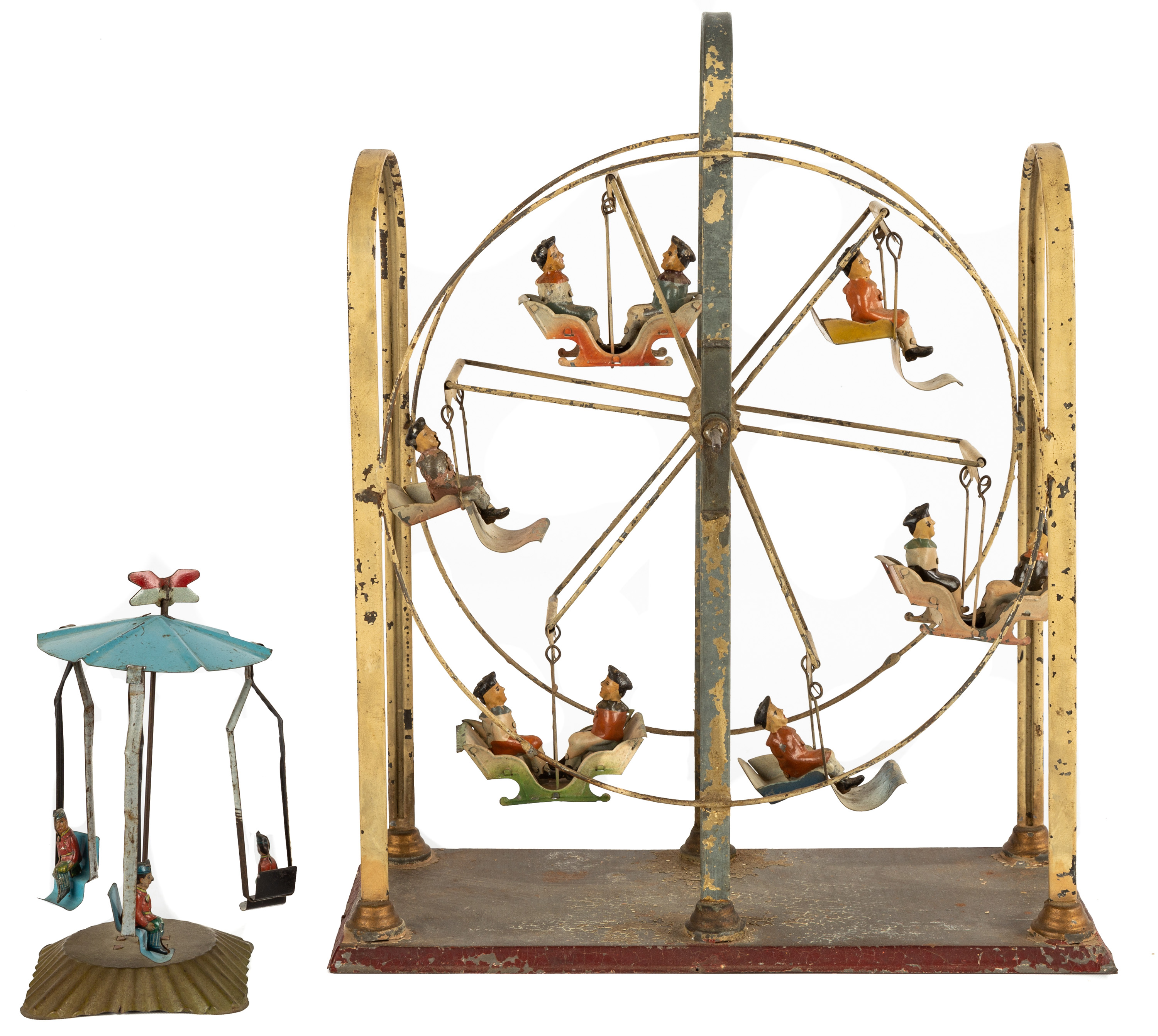 GERMAN PAINTED TIN FERRIS WHEEL AND
