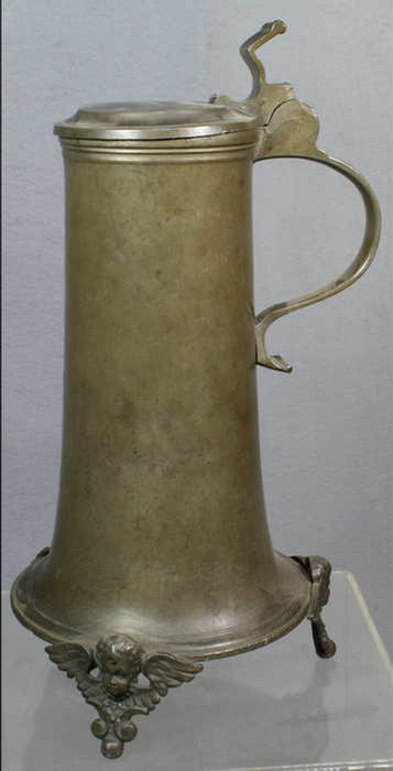 German pewter flagon, tapered body,