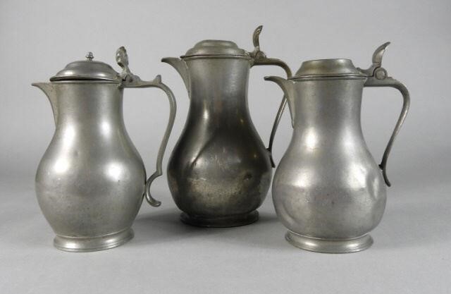 GERMAN PEWTER FLAGONS, 18TH