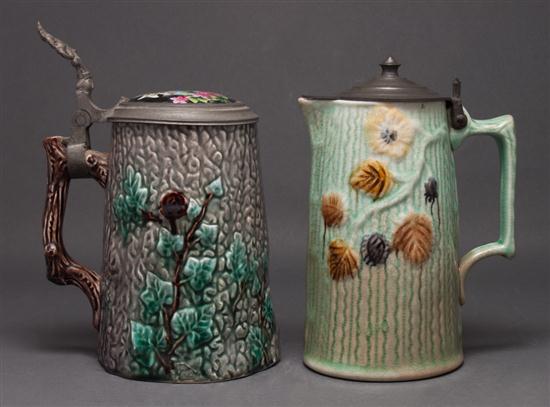 German pewter-mounted majolica