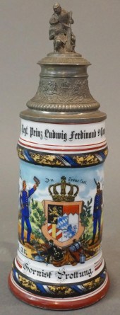 GERMAN PEWTER MOUNTED PORCELAI