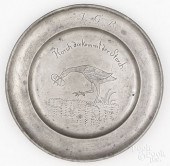 GERMAN PEWTER PLATE WITH STORK