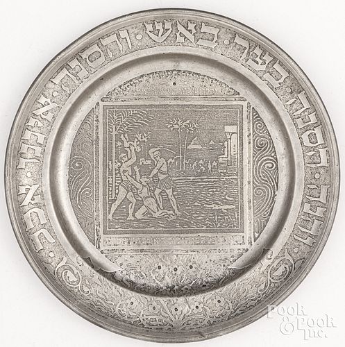 GERMAN PEWTER SEDER PLATE, CA.