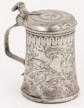 GERMAN PEWTER TANKARD, LATE 18