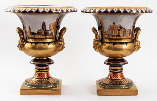 GERMAN PORCELAIN CAMPANA URNS,