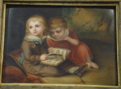 German porcelain plaque, 2 young