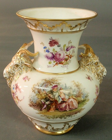 German porcelain vase with ram's