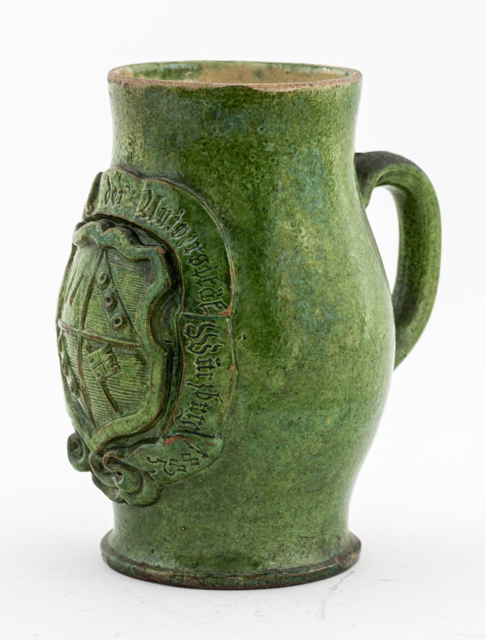 GERMAN POTTERY MUG, 1887 German