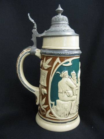 German Pottery Stein hunters in