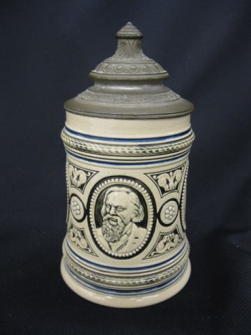 German Pottery Stein unusual cameos