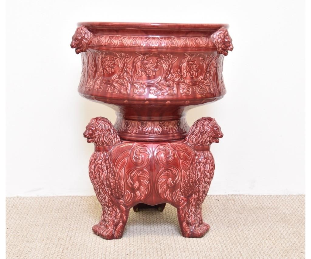 German red majolica 2-part planter,