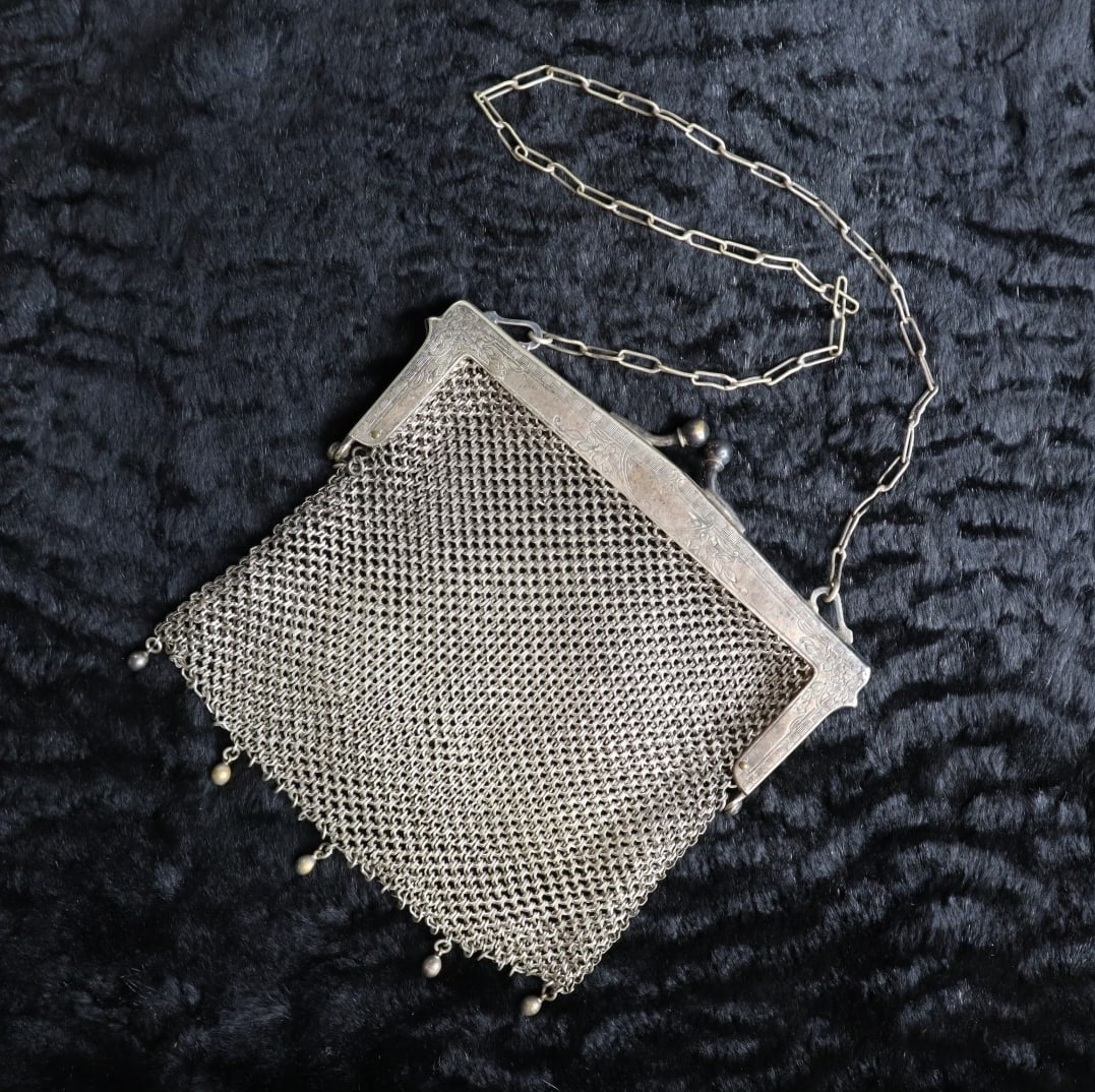 GERMAN SILVER CHAINMAIL PURSE, SNAP