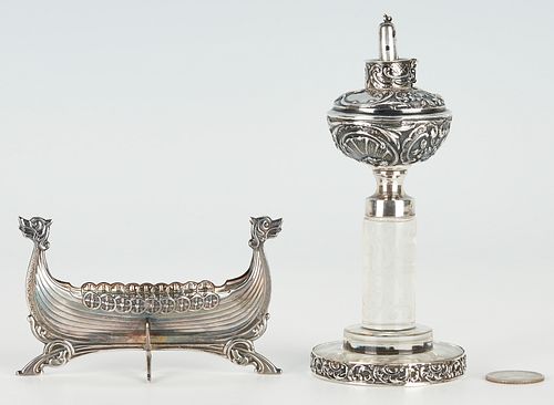 GERMAN SILVER CRYSTAL OIL LAMP &