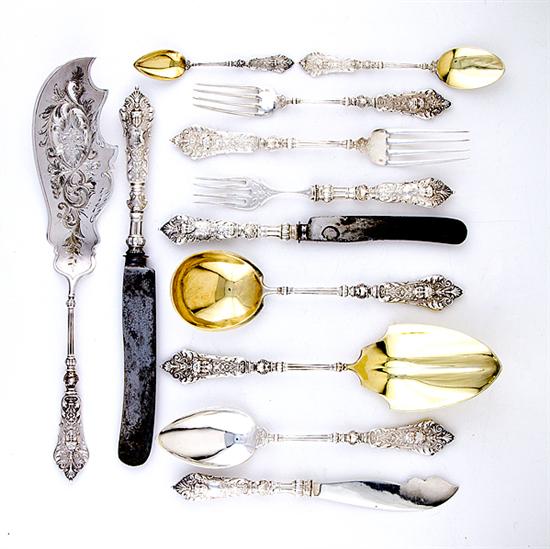 German silver flatware service late
