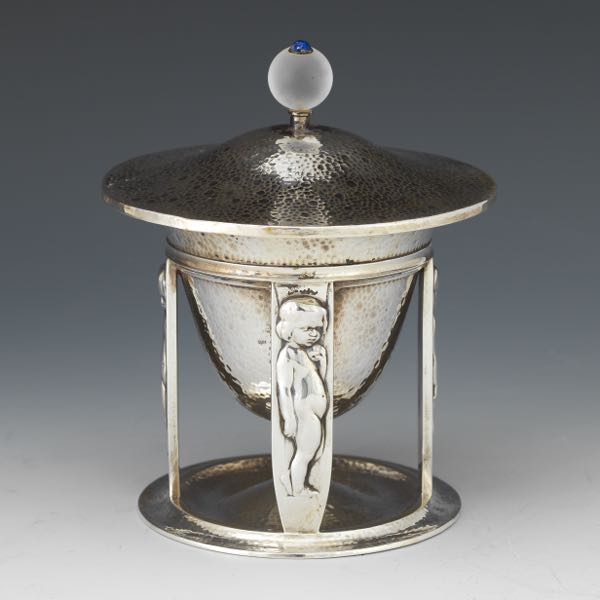 GERMAN SILVER LIDDED BOWL  6-½"H