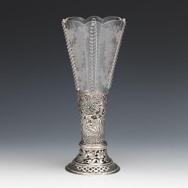 GERMAN SILVER OPEN WORK VASE WITH