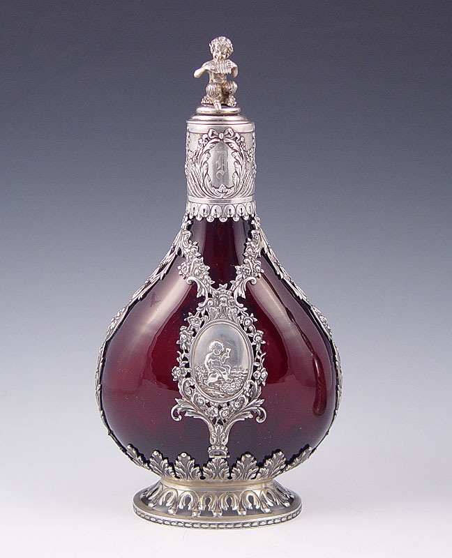GERMAN SILVER OVERLAY RUBY GLASS