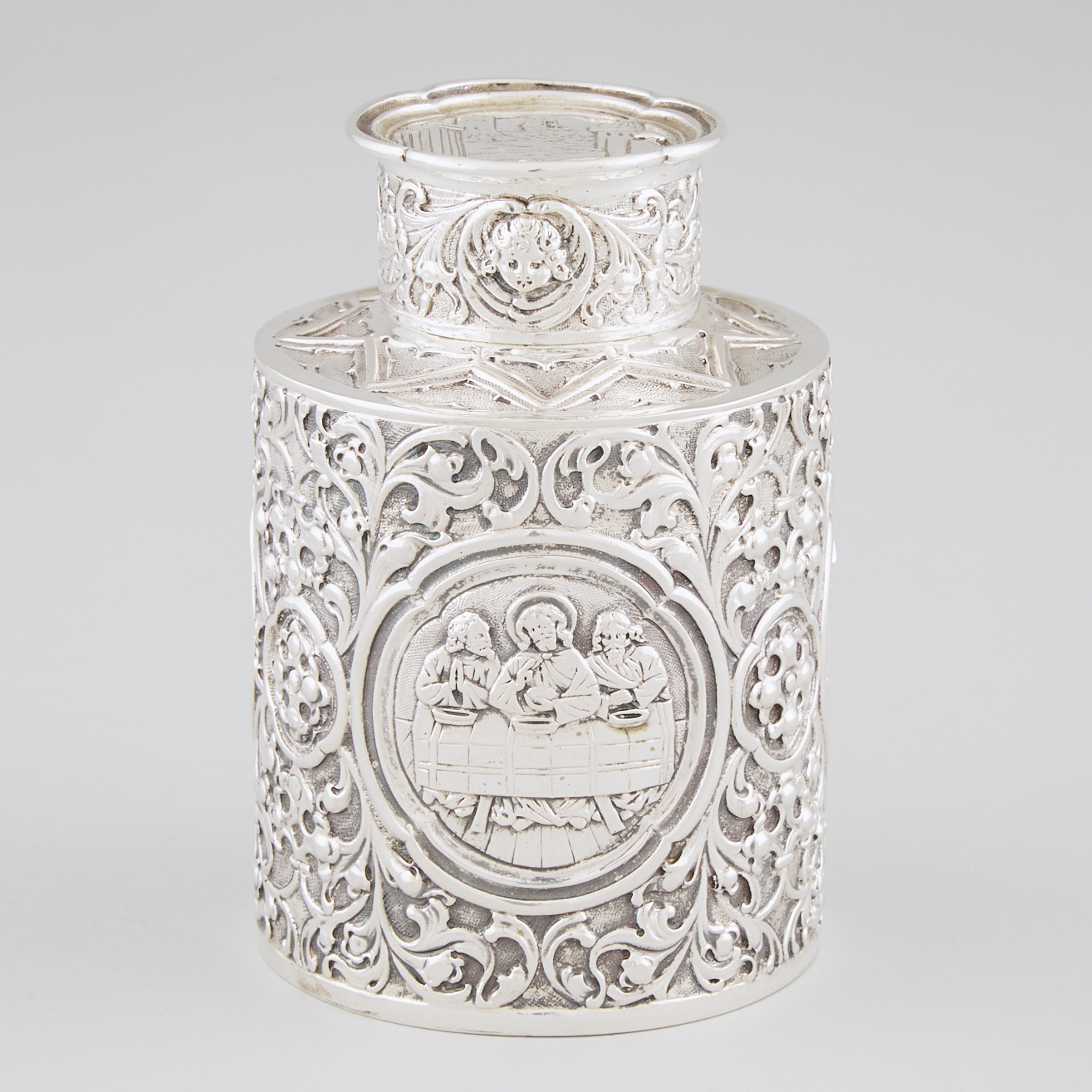 German Silver Repoussé Tea Caddy,