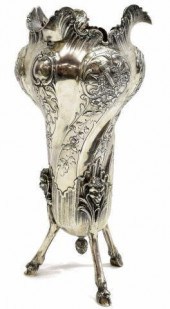 GERMAN SILVER SATYR VASE HANAU