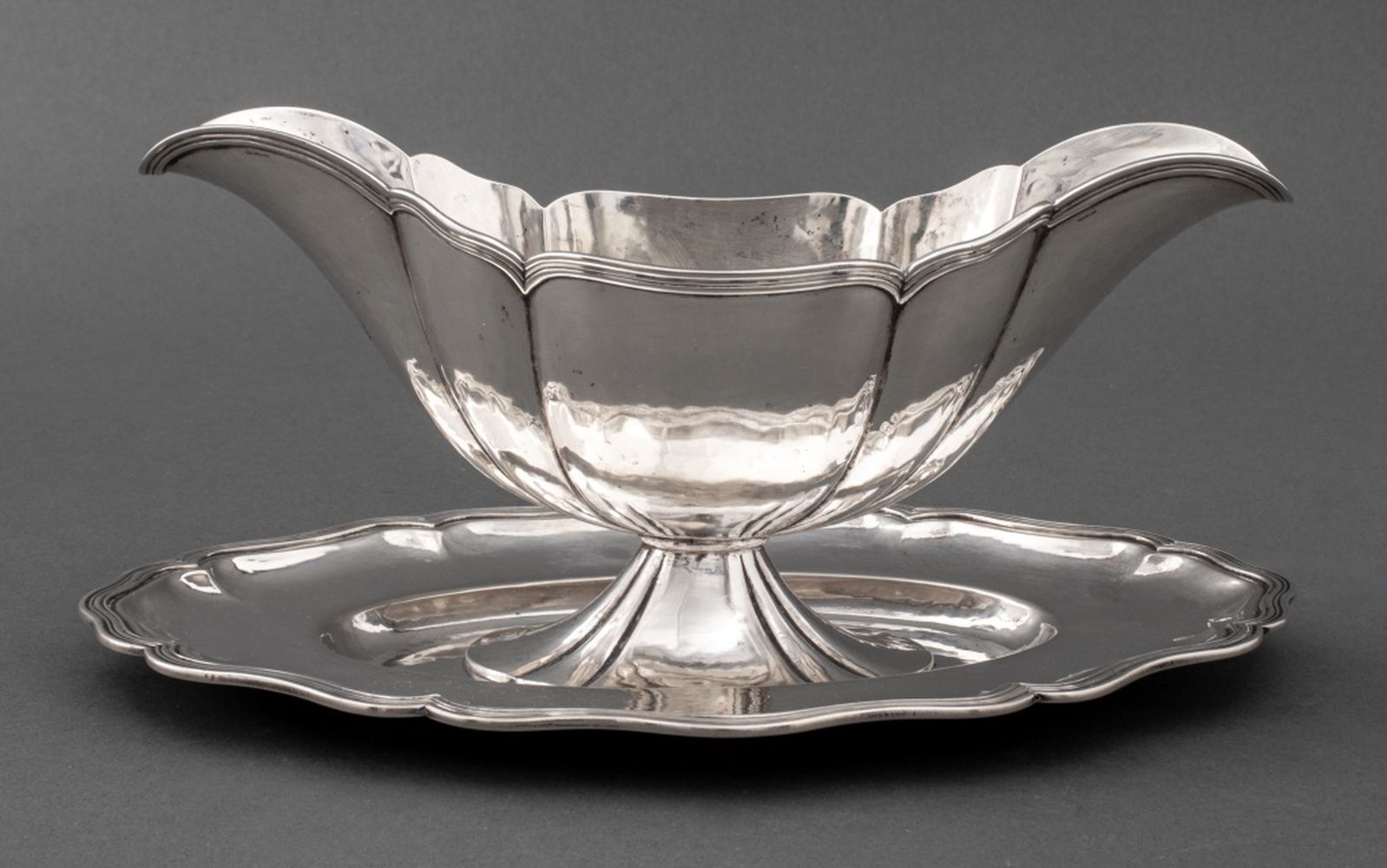GERMAN SILVER SAUCEBOAT ON STAND,