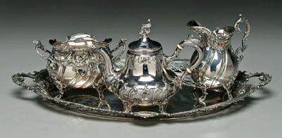 German silver tea service, tray,