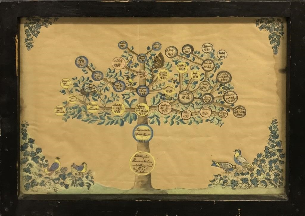 German watercolor of a family tree,