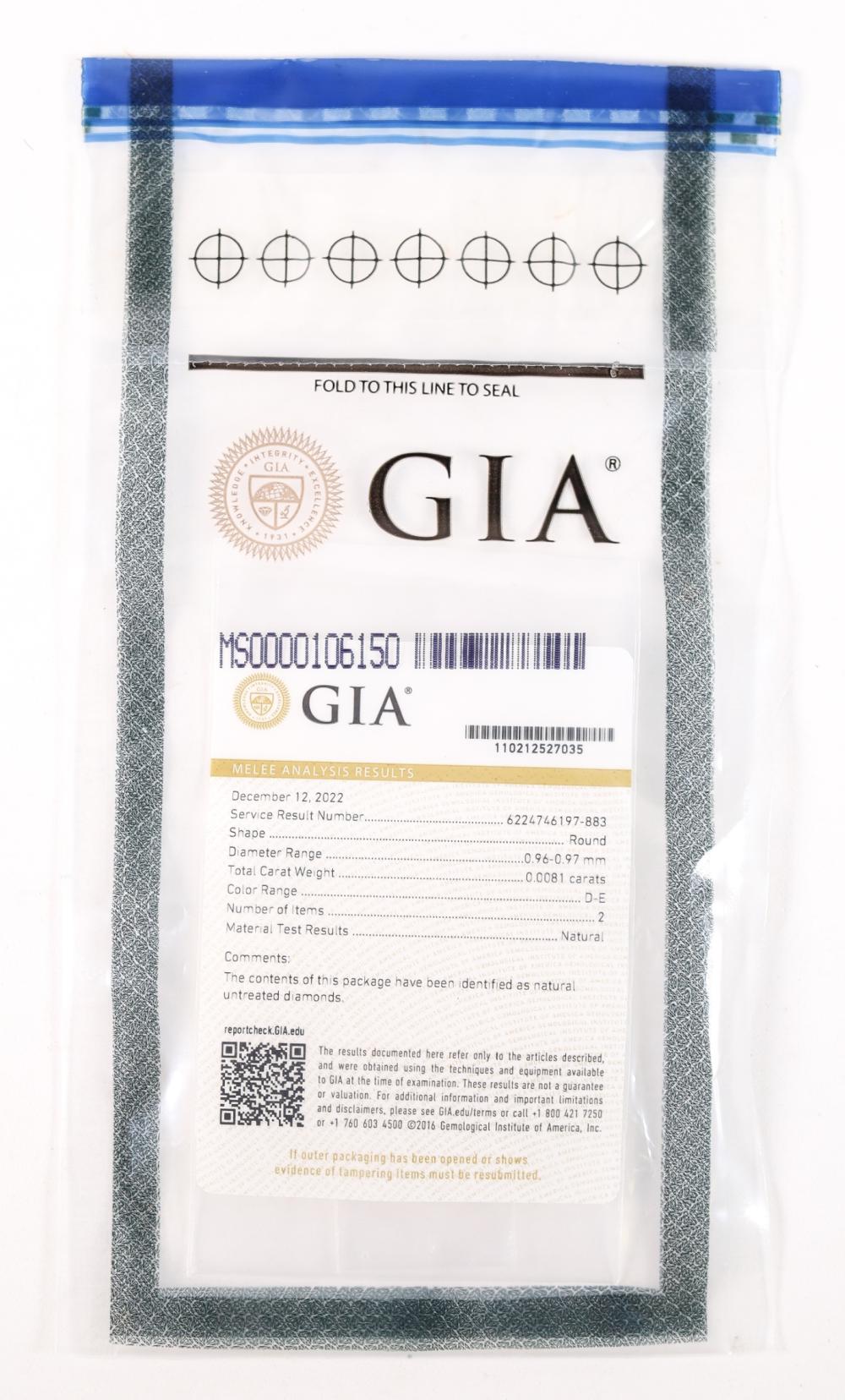GIA MELEE ANALYSIS 0.0081CTW