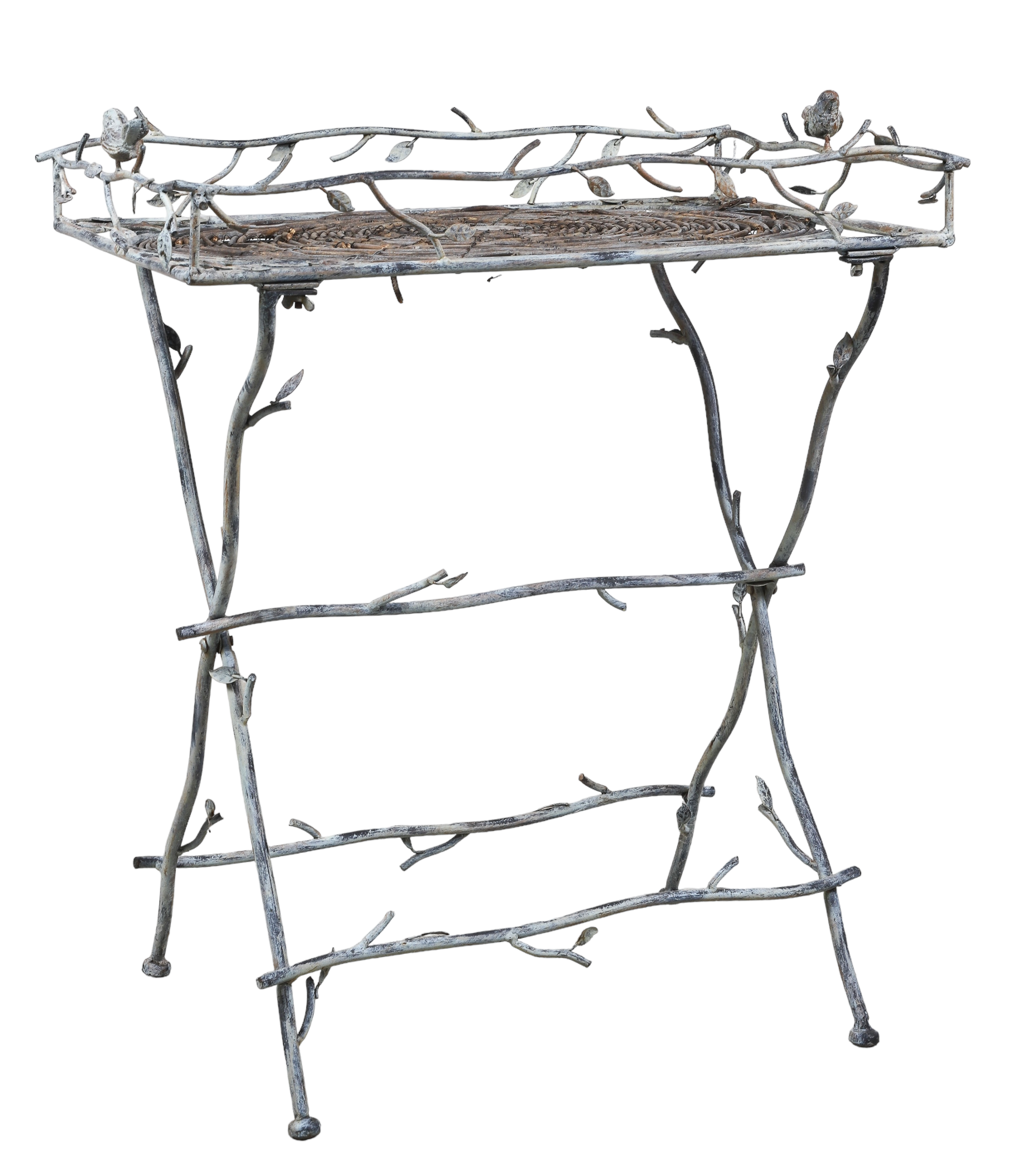 Giacometti style metal and branch