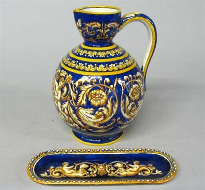 Gien faience pitcher and a pen tray