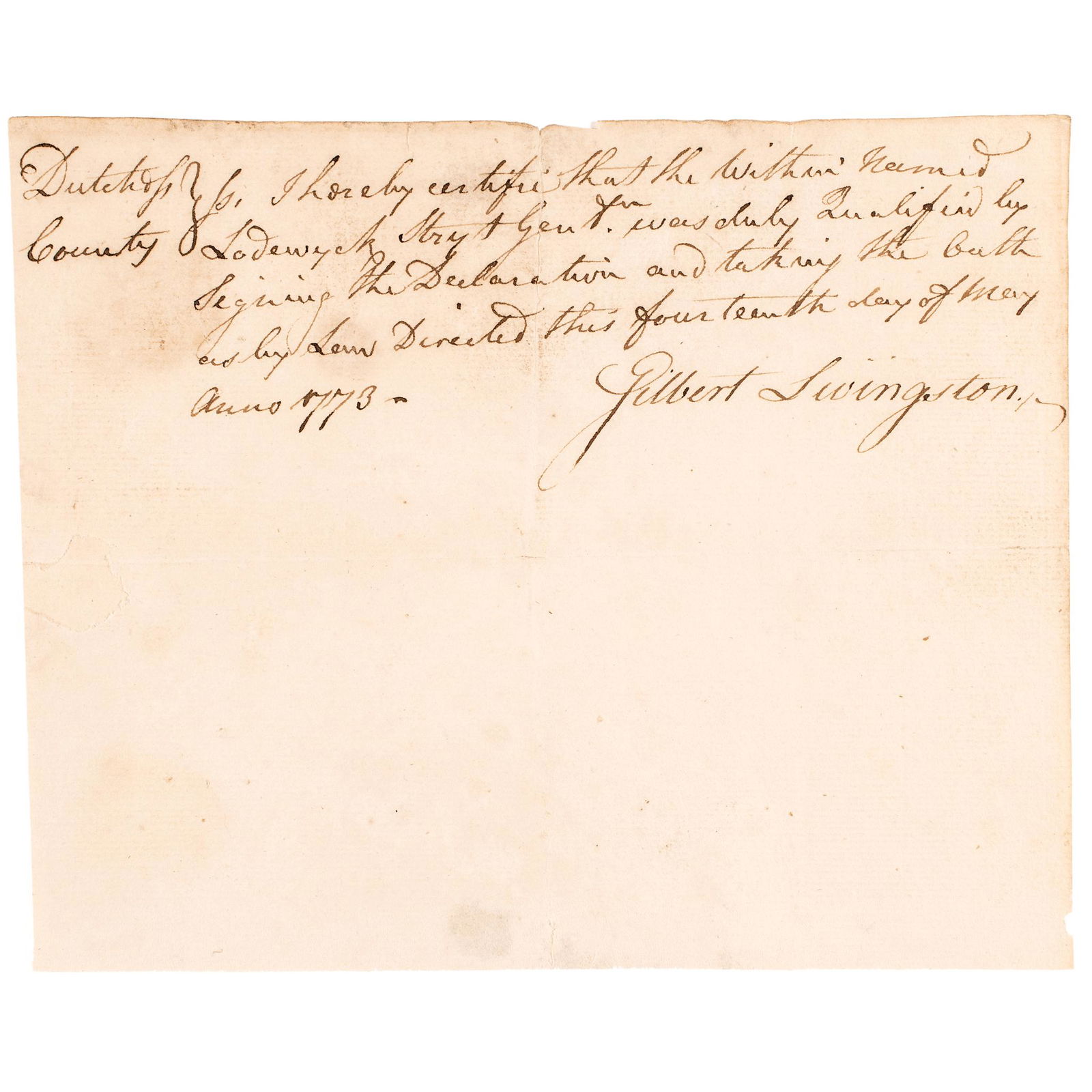 GILBERT LIVINGSTON CERTIFIED 1773