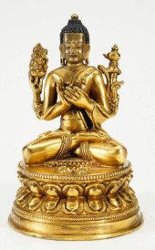 GILDED BRONZE BUDDHA STATUE<br