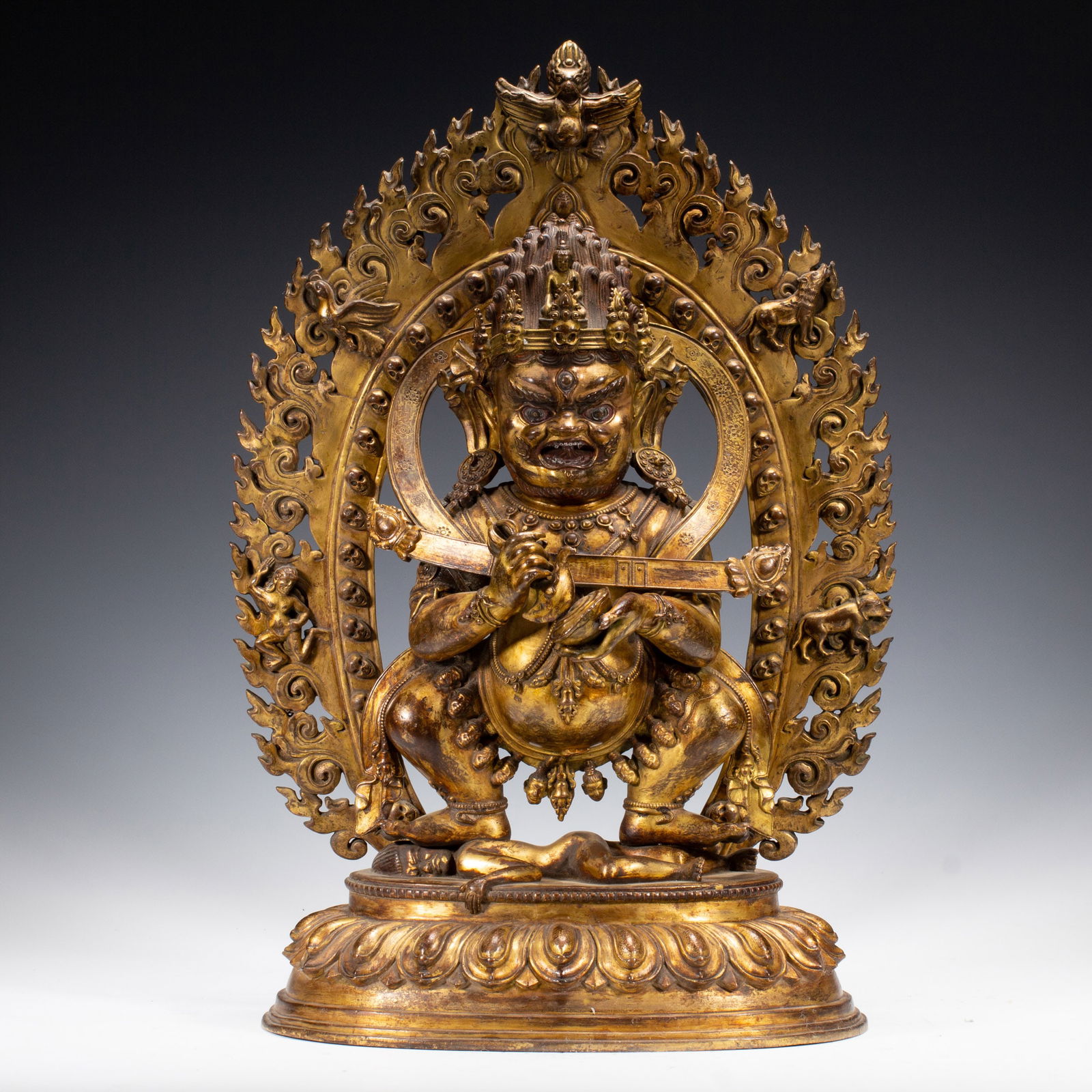 GILDED BRONZE STATUE OF MAHAKALA IN