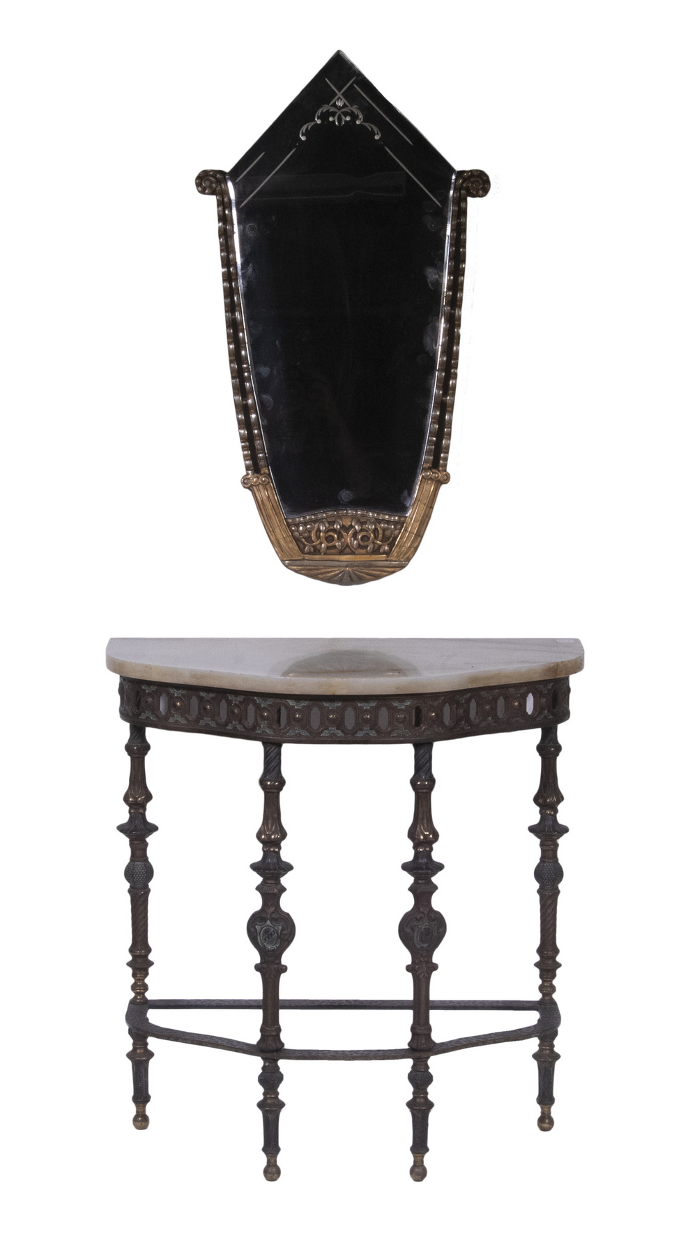 GILDED IRON DEMILUNE ONYX TOP TABLE