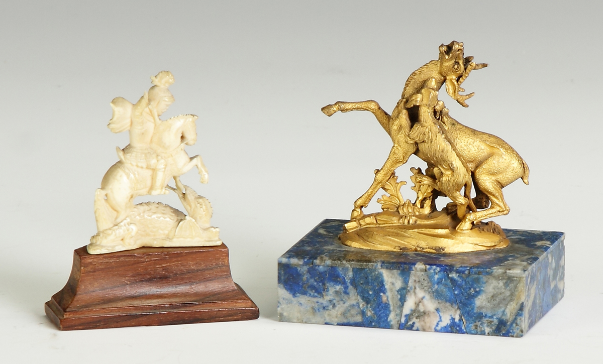 Gilded Silver Dog & Stag on Lapis &