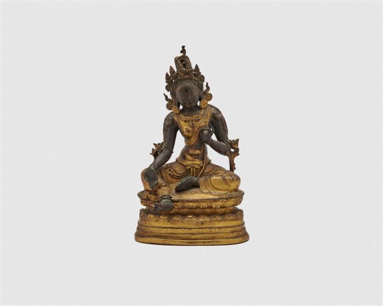 GILT AND PATINATED COPPER FIGURE OF