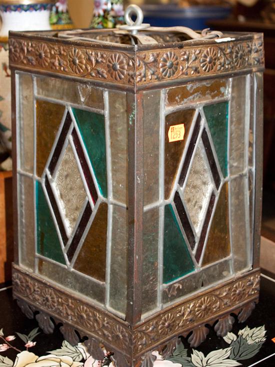 Gilt-brass and leaded slag glass
