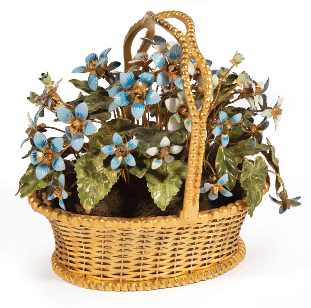GILT BRASS BASKET WITH ENAMELED