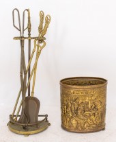 GILT BRASS FIREPLACE TOOLS & B